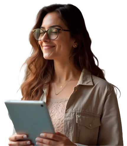 mujer-sonriendo-sosteniendo-tablet